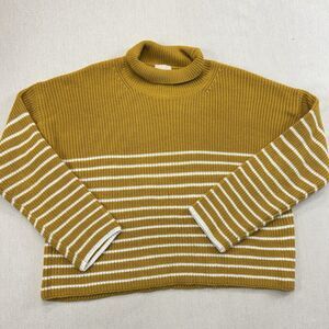 Industry Sweater Womens M Mustard Yellow Ivory Striped Turtleneck Boxy Knit